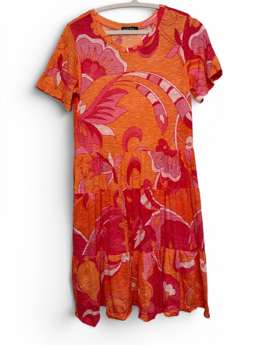 David Cline Crushed Neptune Baby Doll Dress Size L Tropical Resortwear Cover Up